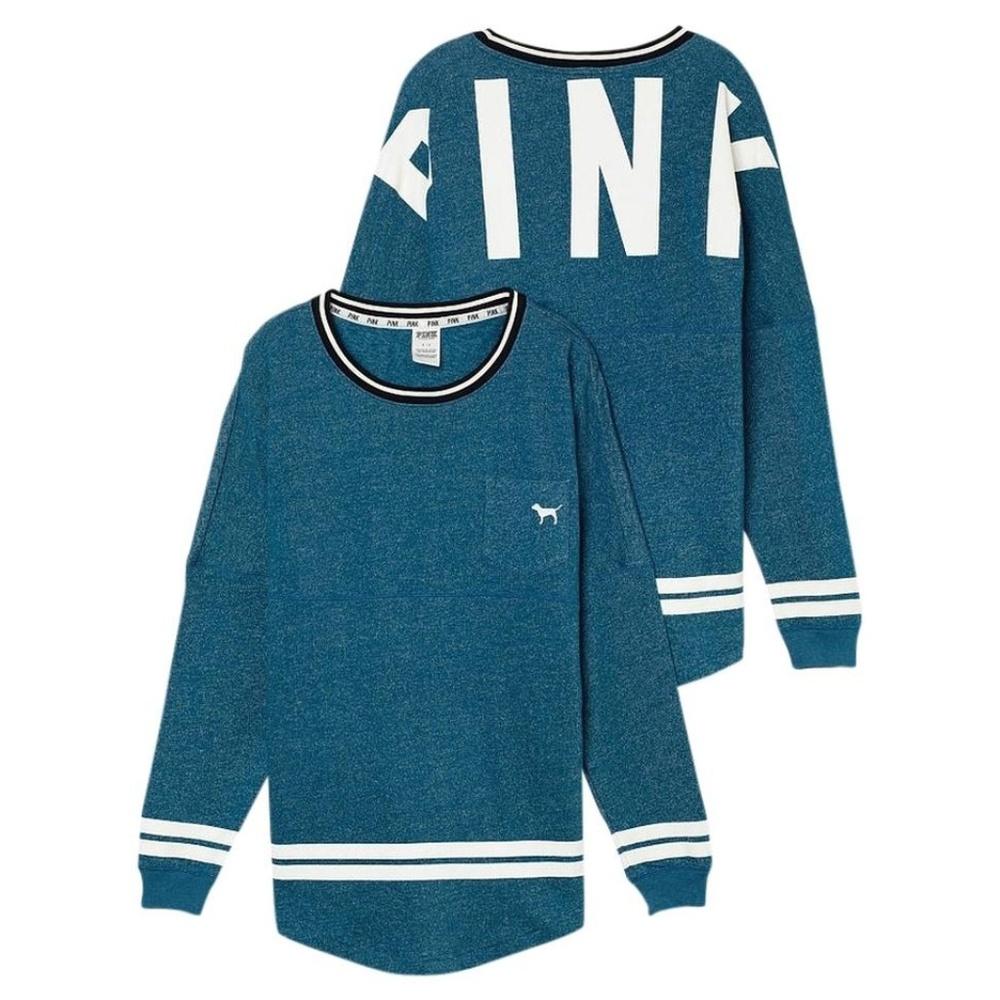 VS PINK Varsity Crew Sweatshirt Teal Marl NWT S